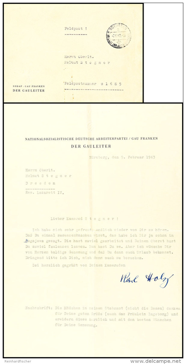 1942, Feldpost-Vordruckbrief "NSDAP GAU FRANKEN DER GAULEITER" Aus N&Uuml;RNBERG 7.12.42 An Eine Feldpost-Adresse... - Sonstige & Ohne Zuordnung