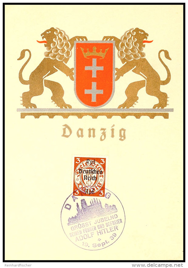 1939, Eingliederung Danzig, Gedenkkarte Mit 3 Pfg Danzig/DR Und SST  BF1939, Absorption Gdansk, Commemorative... - Sonstige & Ohne Zuordnung