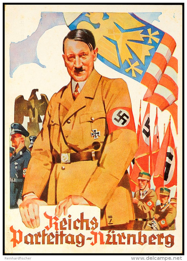 1936, Reichsparteitag N&uuml;rnberg, Color Bedarfs-Propaganda- Hoffmann-Karte Nr. 36/5 Mit Pass. Marke U.... - Sonstige & Ohne Zuordnung