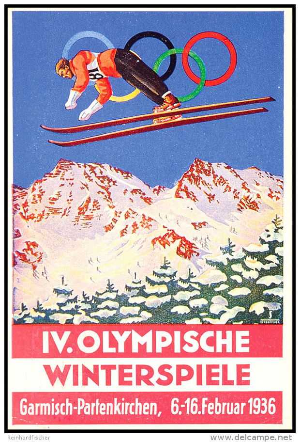 Olympische Spiele Garmisch 1936, Offizielle Colorkarte Skispringer Des &Ouml;sterr. Olympia-Fond  BFOlympic... - Sonstige & Ohne Zuordnung