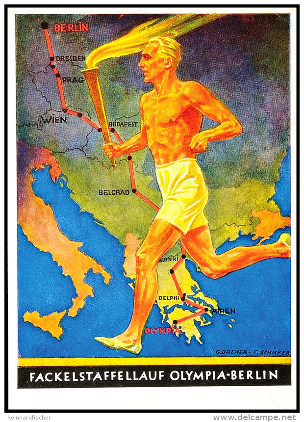 Olympische Spiele Berlin 1936, Offizielle Color-Werbekarte Nr. 6 "Fackelstaffellauf"  BFOlympic Games Berlin... - Other & Unclassified