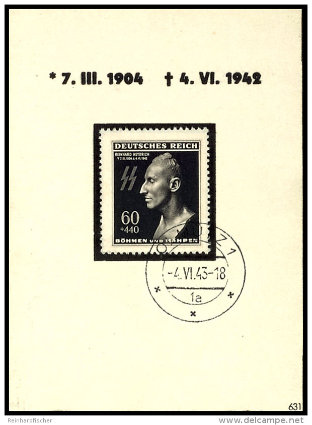 B&amp;M: 1943, R. Heydrich, Kl. Trauergedenkblatt Mit Breitem Schwarzem Rand, Variante Starker Karton, Gerader... - Sonstige & Ohne Zuordnung