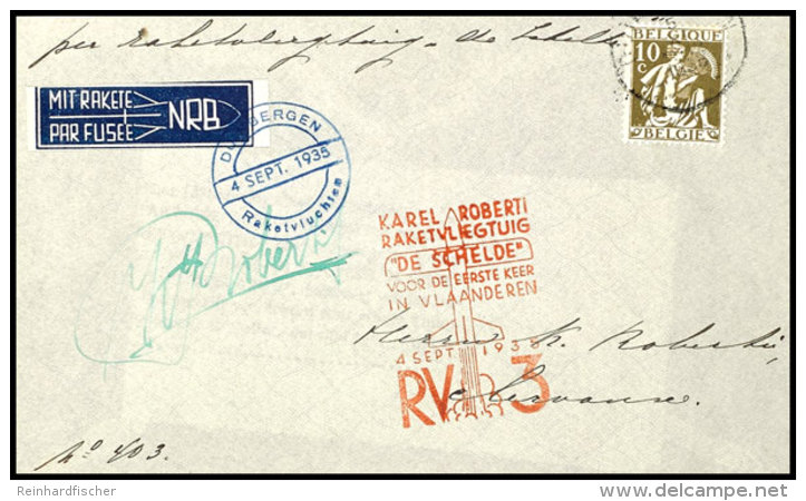 Belgien: 1935, Frankierter Brief Mit Sonder-Cachet RV 3, Blauem Flugstempel Vom 4.9. Und E.U. Roberti, Pracht (EZ:... - Sonstige & Ohne Zuordnung