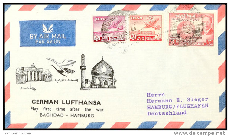 Irak 1956, Lufthansa Erstflug BAGDAD-HAMBURG, Schmuckbriefkuvert  BFIraq 1956, Lufthansa First Flight... - Sonstige & Ohne Zuordnung