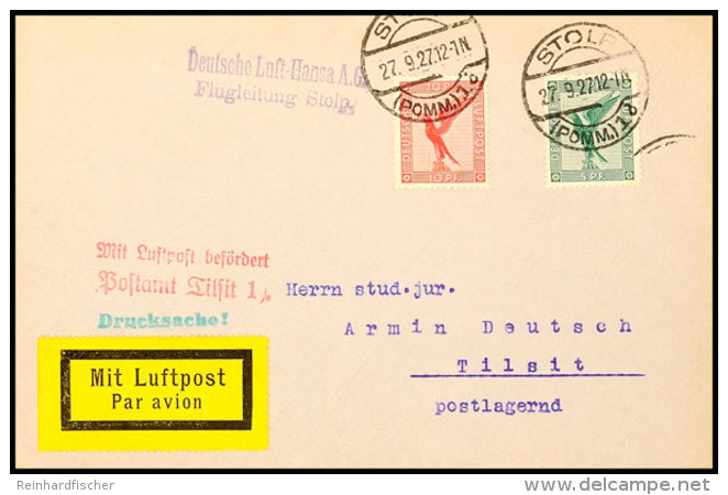 1927, 5 Briefe/Karten Mit Flugleitungsstempel, Dabei STOLP (Mi. B57-01), COTTBUS (Mi. B39-03), K&Ouml;LN (Mi.... - Sonstige & Ohne Zuordnung