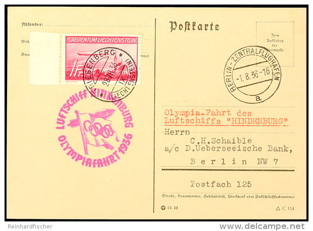 Liechtenstein, 1936, Olympiafahrt, Karte Mit Zeppelinmarke 1 F. Nach Berlin, Katalog: Si.427 BFLiechtenstein,... - Other & Unclassified