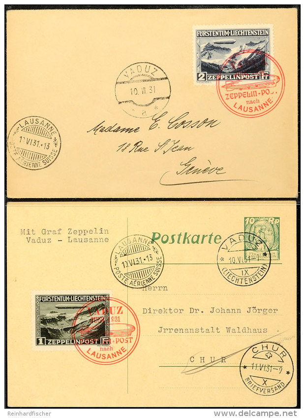 Liechtenstein 1931, Postkarte Mit Sondermarke Zu 1 Franken Bzw. Postkarte Mit Sondermarke Zu 2 Franken Auf Karte... - Sonstige & Ohne Zuordnung