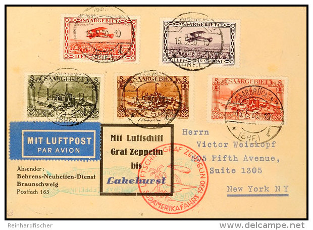 Saarland: 1930, S&uuml;damerikafahrt Bis Lakehurst, Beidseitig Frankierte Vordruckkarte Mit Bunter Frankatur (u.a.... - Sonstige & Ohne Zuordnung