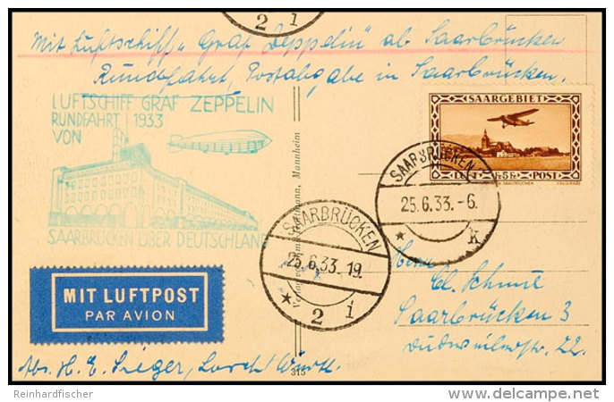 1933, Saargebietsfahrt Mit Saarlandfrankatur, Karte Der Rundfahrt Von SAARBR&Uuml;CKEN 25.6.33 Mit 5 Fr. Flugpost,... - Other & Unclassified