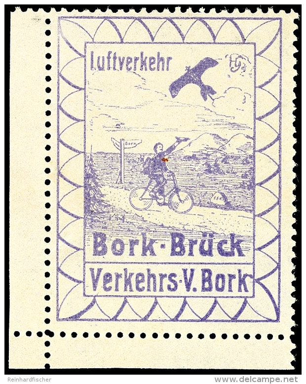 1912, Flugmarke F&uuml;r Bork-Br&uuml;ck, Unikat In Postfrischer Erhaltung - Eckrandst&uuml;ck Unten Links, Im... - Luft- Und Zeppelinpost