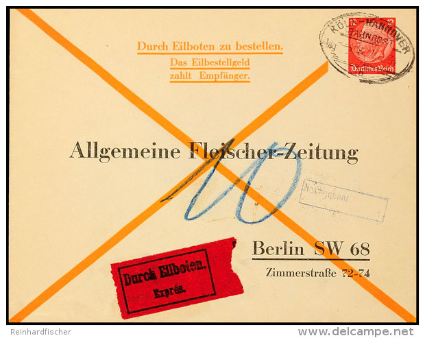 12 Pfg Hindenburg Privatganzsachenumschlag 1934 An "Allgemeine Fleischer-Zeitung Berlin", Ab Bahnpost... - Sonstige & Ohne Zuordnung