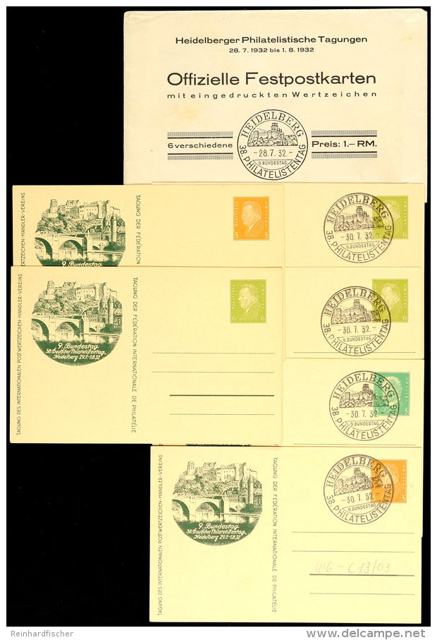 1932, 38. Philatelistentag Heidelberg, 6 Sonderkarten, Davon 4 Mit Pass. SST, Blanko Und 2 St. Ungebr. Und Pass.... - Other & Unclassified