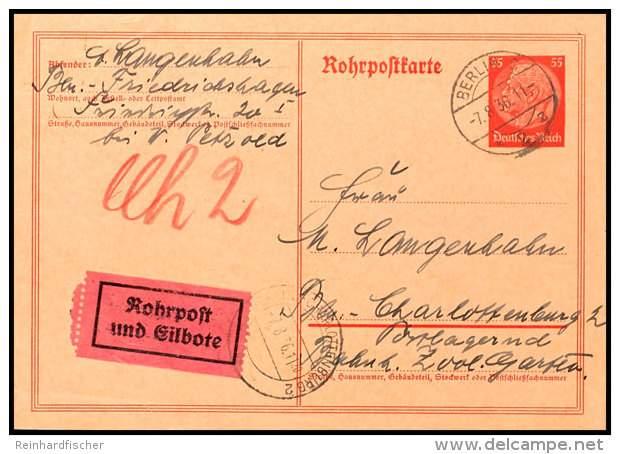 55 Pfg. Hindenburg Rohrpost/Eilboten-Ganzsachenkarte Gebraucht Aus BERLIN C2 7.8.36 Mit Gru&szlig;text Nach... - Sonstige & Ohne Zuordnung