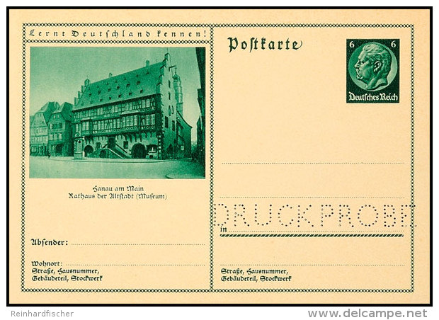 Druckprobe, 6 Pfg Hindenburg Gr&uuml;n, 6 Pfg Braun Und 6 Pfg Hitler Bildpostkarte Mit Entsprechender Lochung In... - Other & Unclassified