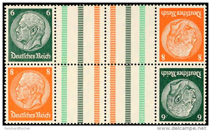 Hindenburg 1937, Doppelst&uuml;ck 6+Z+Z+8 Mit Zwischensteg 6 Strb., Mi. 200,-, Katalog: KZ29,1 **Hindenburg... - Other & Unclassified