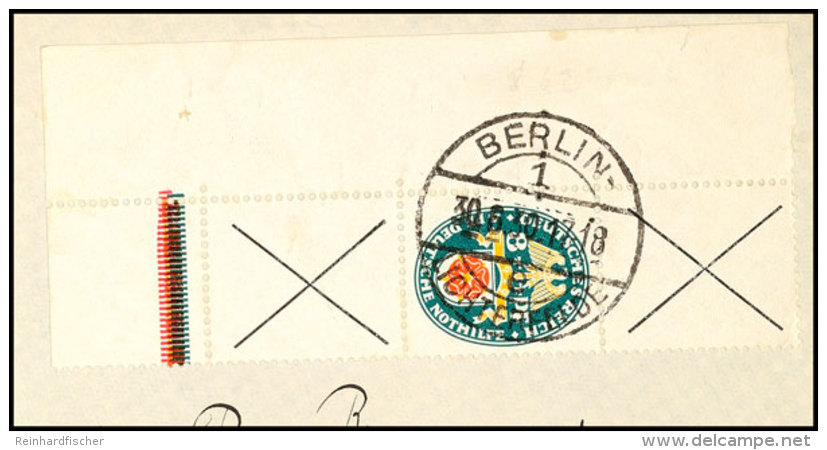 X+8+X Nothilfe 1929, Linke Untere Bogenecke Auf Briefst&uuml;ck, BERLIN-LICHTENFELDE 30.6.30, Kurzbefund... - Other & Unclassified