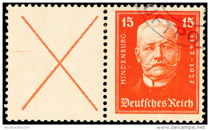 X+ 15 Pf., Hindenburgspende 1927, Waager. Zusammendruck, Gest., Mi. 200,-, Katalog: W25 OX 15 Pf.,... - Sonstige & Ohne Zuordnung