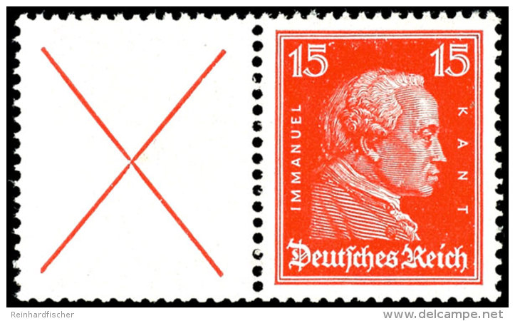 X + 15 Pfg, Kant 1927, Waagerechter Zusammendruck Mit Rand, Tadellos Postfrisch, Unsigniert, Mi. 250,-, Katalog:... - Sonstige & Ohne Zuordnung