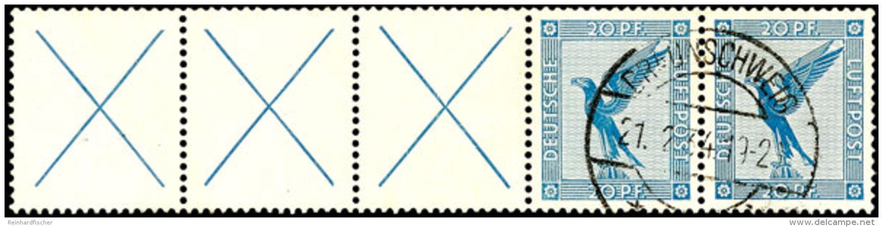 X+X+X+20 Pf., Flug 1930, Waager. Zusammendruck, Gest. "BRAUNSCHWEIG 21.2.34", Mi. 200,-, Katalog: W21.3 OX X X... - Other & Unclassified