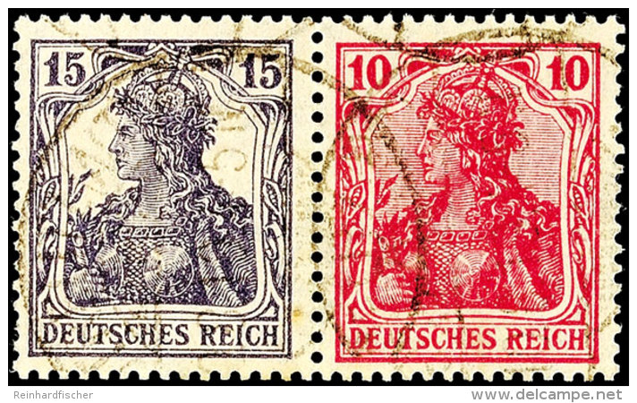 15+10 Pf., Germania, Waager. Zusammendruck, Gest., Gepr. Infla, Mi. 250,-, Katalog: W13aa O15 10 Pf., Germania,... - Sonstige & Ohne Zuordnung