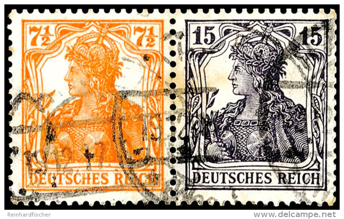 Germania 1917/18, 7 1/2 Pfg Germania Orange + 15 Pfg  Germania Grauviolett, Waagerechter Zusammendruck, Tadellos... - Sonstige & Ohne Zuordnung