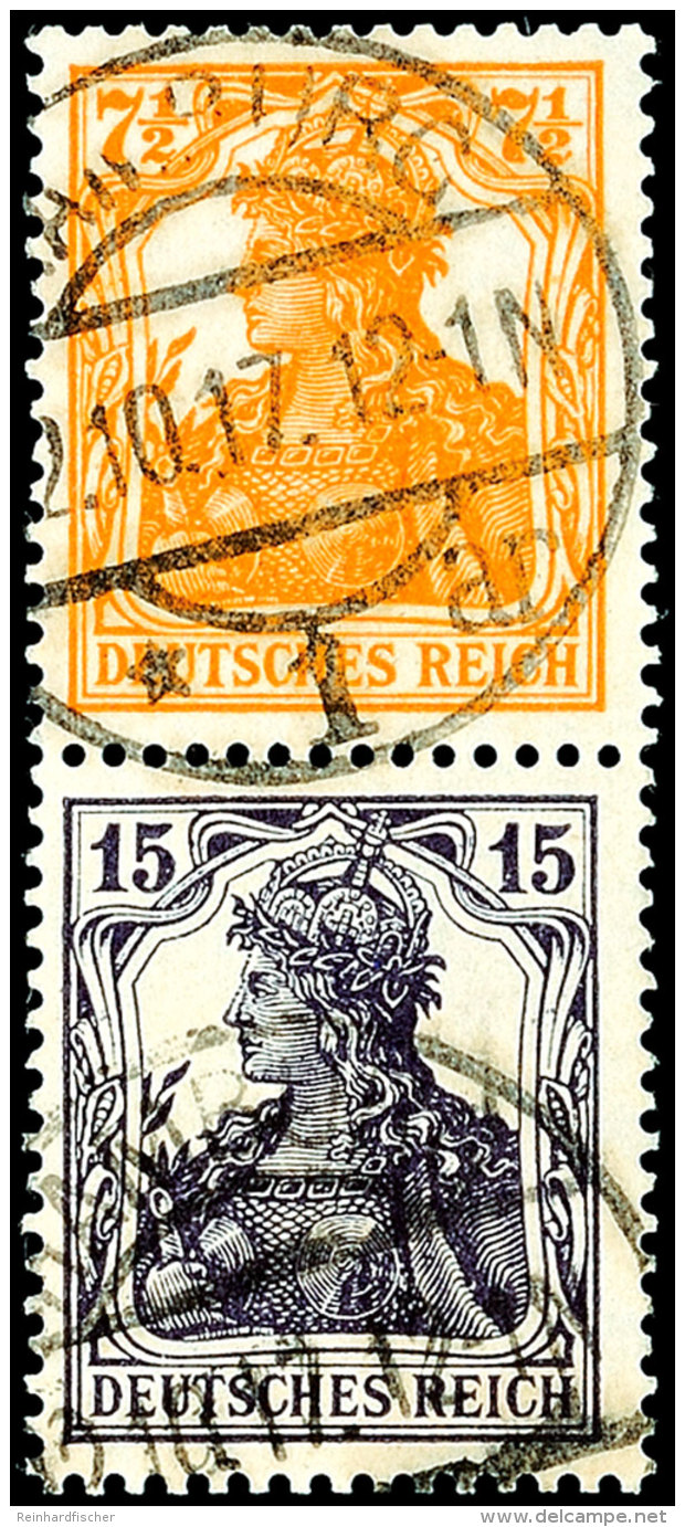 7&frac12; Orange + 15 Pf., Germania, Senkr. Zusammendruck, Gest. "HAMBURG 2.10.17, Gepr. Infla, Mi. 220,-, Katalog:... - Other & Unclassified