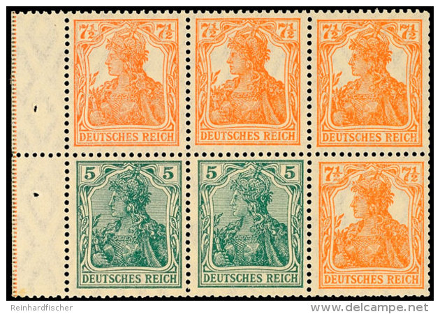 Germania 1919, 5 + 7&frac12; Pf., Heftchenblatt Durchgez&auml;hnt Mit 2 Strl., Postfrisch, Mi. 300,-, Katalog:... - Sonstige & Ohne Zuordnung