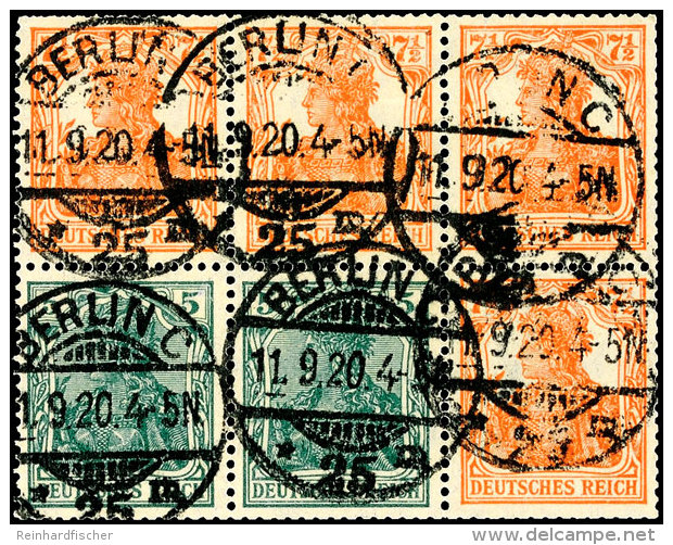 Germania 1919, 7&frac12; Pf. + 5 Pf., Gestempelt, "BERLIN 11.9.20", Mi. 220.-, Katalog: HBl.22ab OGermania... - Sonstige & Ohne Zuordnung
