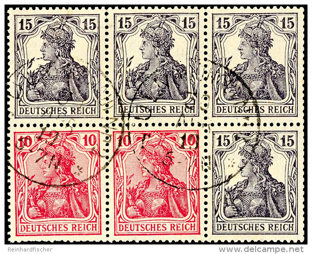 Germania 1919, 10 Pf. + 15 Pf. Dunkelviolett, Gestempelt, "ULM 30. AUG 19", Gepr. Infla, Mi. 240.-, Katalog:... - Sonstige & Ohne Zuordnung