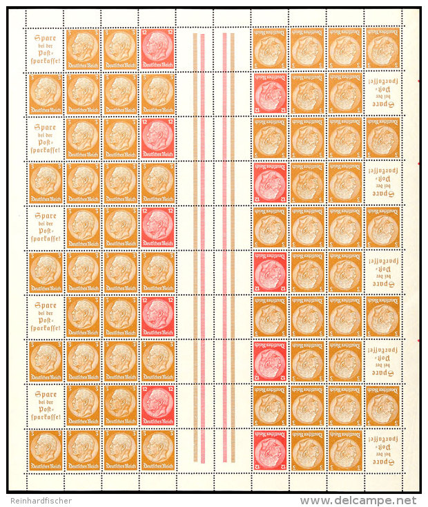 Hindenburg 1939, 3+12 Pf., Markenheftchenbogen Komplett Postfrisch, Bug Im Rand, Mi. 400,-, Katalog: MHB47... - Sonstige & Ohne Zuordnung