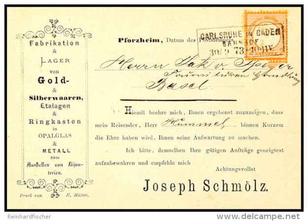 2 Kr. Kleiner Schild Orange Mit Klarem Ra3 CARLSRUHE IN BADEN BAHNOF 30.9.73 Als Portogerechte Einzelfrankatur Auf... - Other & Unclassified