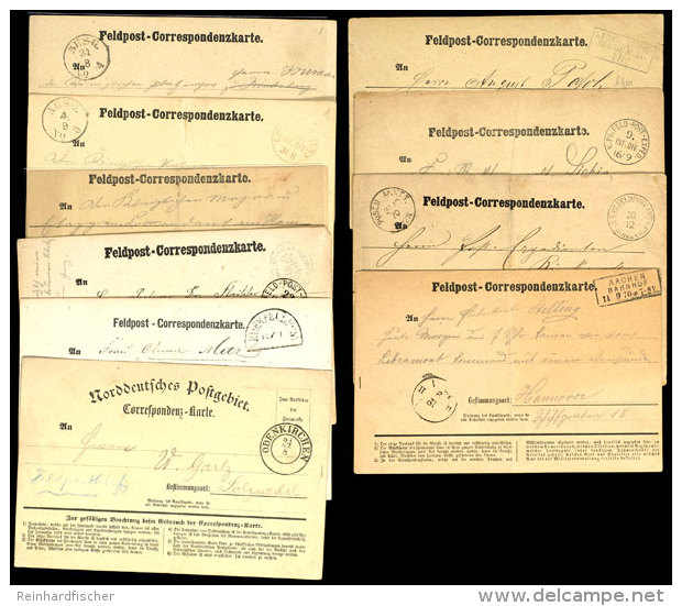 1870/71, 10 Gebrauchte Feldpost-Korrespondenzkarten, Meist Preu&szlig;en, Versch. Formular, Teils Gefaltet Und... - Sonstige & Ohne Zuordnung