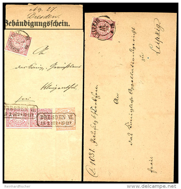 &frac12; Gr. Mit 3mal 1 Gr., Bzw. 2 Gr. Mit 2mal 1 Gr., 2 Beh&auml;ndigungsscheine Von KLINGENTHAL Nach Dresden,... - Other & Unclassified