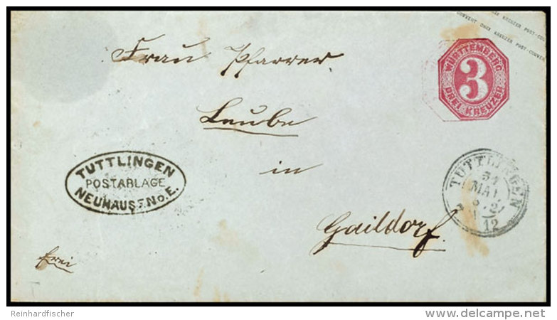 "NEUHAUSEN O.E. POSTABLAGE TUTTLINGEN", Schwarzer Oval-Stempel Auf 3 Kr. Ganzsachen-Umschlag Aus TUTTLINGEN... - Other & Unclassified