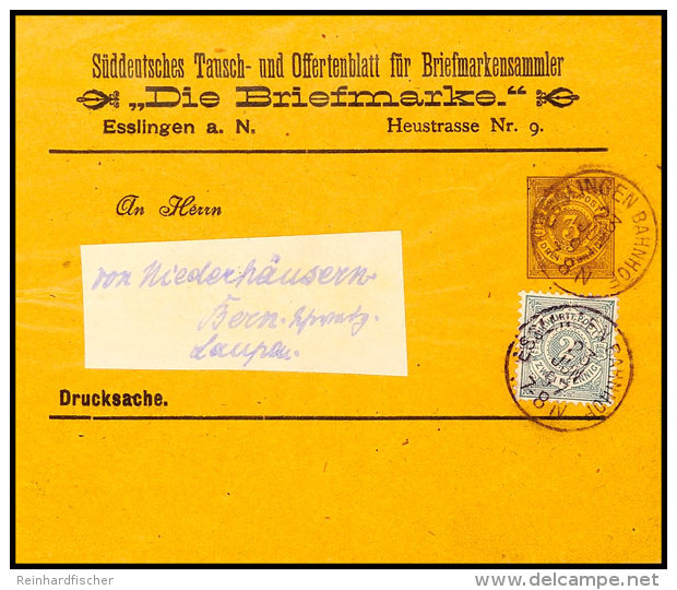 1890, Streifband Auf Privatbestellung 3 Pfg Braun, "DIE BRIEFMARKE ESSLINGEN" Mit Zusatzfrankatur 2 Pfg Von... - Sonstige & Ohne Zuordnung