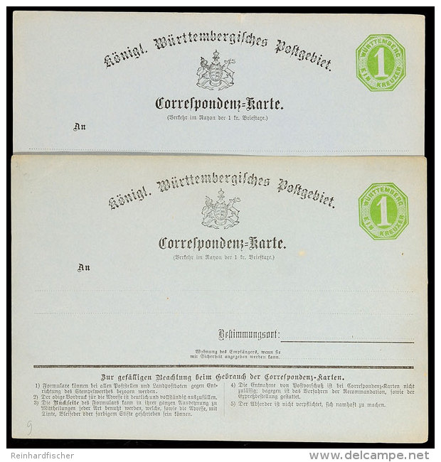 1 Kr. Bl&auml;ulichgr&uuml;n Und Hellblau, Korrespondenzkarte, Tadellos Ungebraucht, Mi. 45.-, Katalog: P4a,b... - Other & Unclassified