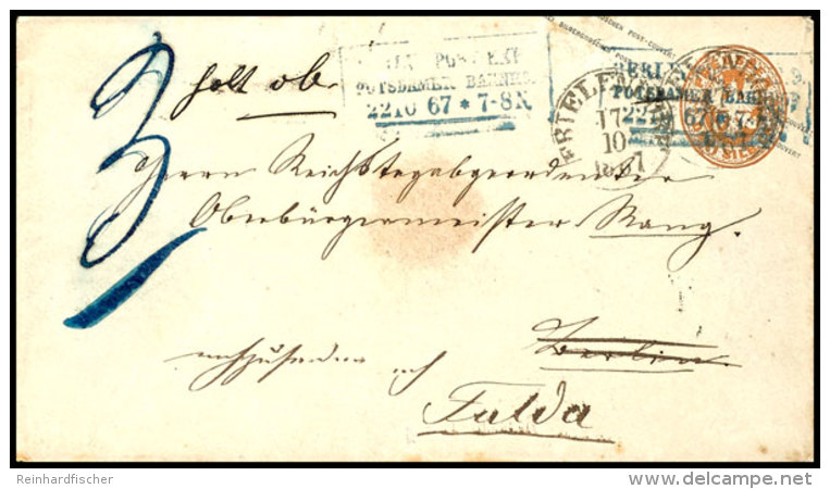 "FRIELENDORF 17.10.1867", EKr. In Schwarz, Zweimal Klar Auf Preu&szlig;en-Ganzsachenumschlag 3 Sgr. Nach Berlin Mit... - Sonstige & Ohne Zuordnung
