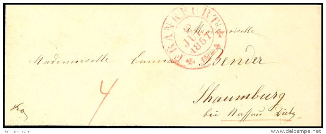 "FRANKFURT 12 JUL 1857" - Roter K2 Mit Kreuzen, Klar Auf Austaxiertem Trauerbriefkuvert Im Damenbriefkuvertformat... - Other & Unclassified