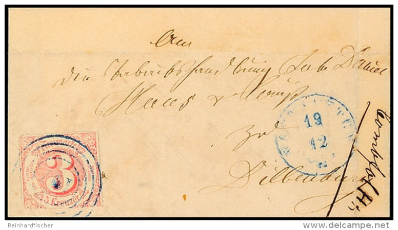 "197" (blau) Nebst Blauem K1 "NAST&Auml;TTEN 19 12 (1866)", Herzogtum Nassau, Auf Postbezirksbrief 3 Kr. Nach... - Other & Unclassified