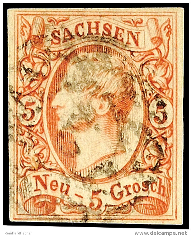 5 Ngr. Johann, Ziegelrot, Voll- Bis Breitrandig Mit Nr.-Stpl., Kabinett, Gepr. Rismondo BPP, Mi. 80,-, Katalog: 12a... - Saxony