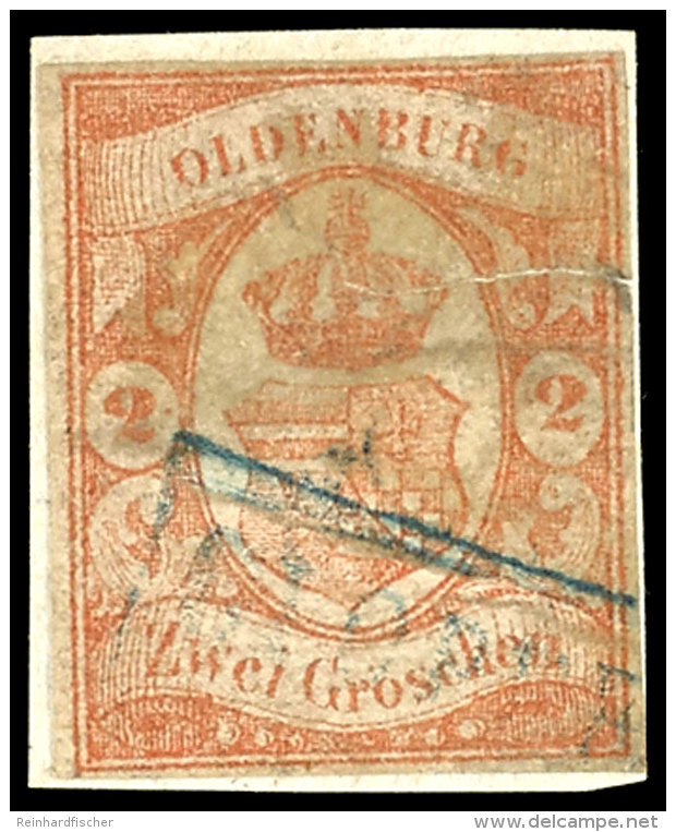 2 Gr Rotorange Gestempelt, R&uuml;ckseitig D&uuml;nn Und Riss, Mi. 550,--, Katalog: 13 O2 Gr Red Orange Used,... - Oldenburg