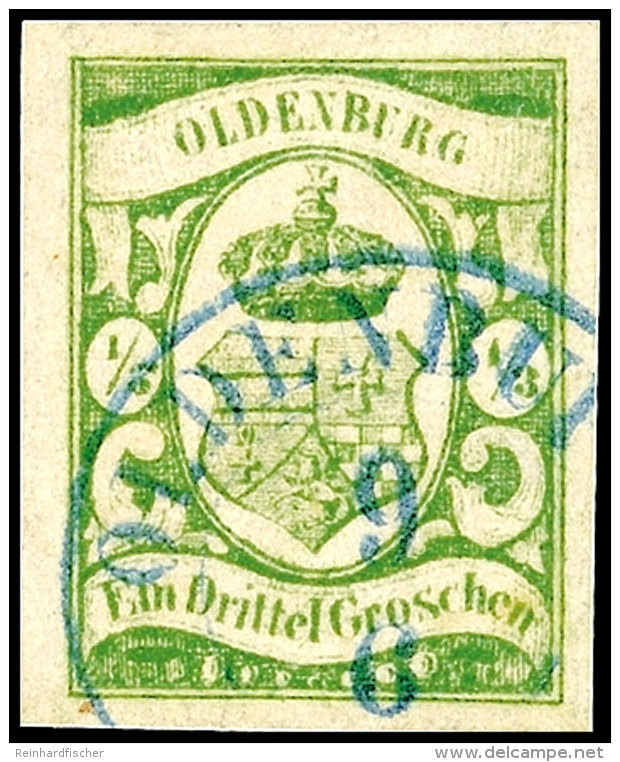 1/3 Gr. Moosgr&uuml;n Mit Blauem Dkr. "OLDENBURG 9/6", Stark Repariert, Bildseitig Sch&ouml;nes St&uuml;ck,... - Oldenburg