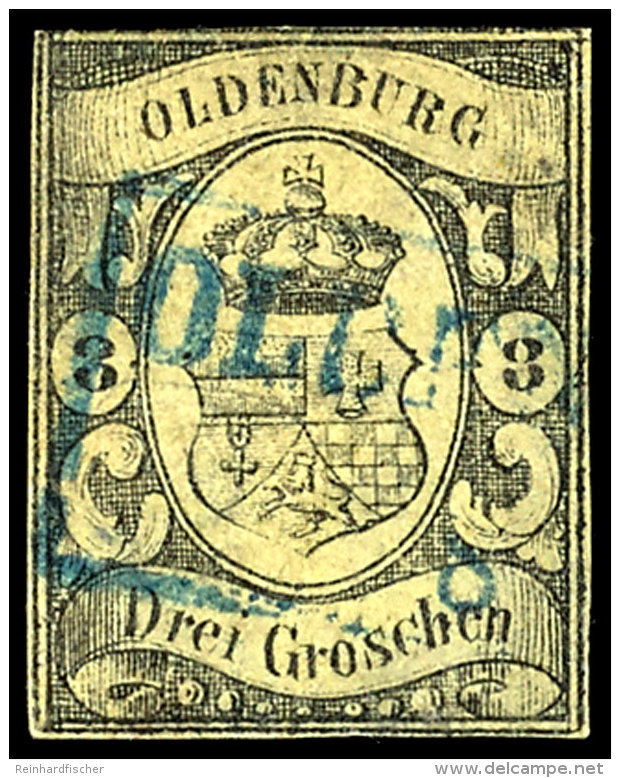 3 Gr Schwarz Auf Graugelb Tadellos Gestempelt Und Allseits Vollrandig, Signiert, Mi. 750,--, Katalog: 8 O3 Gr... - Oldenburg