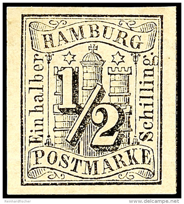 1/2 Schilling Schwarz, Vollrandig, Ungebraucht Mit Originalgummierung, Gepr. Pfenninger, Mi. 130.-, Katalog: 1... - Hamburg