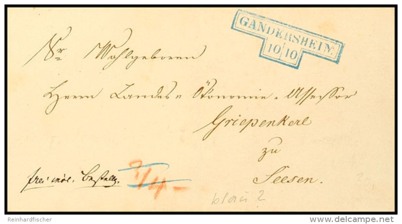 GANDERSHEIM, Klarer Hammerstempel In Blau Auf Luxusbriefh&uuml;lle, 1857  BFGANDERSHEIM, Clear Hammer Stamp In... - Braunschweig