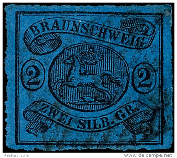 2 Sgr. Durchstochen, Schwarz Auf Dunkelblau, Tadellos Gestempelt, Mi. 420,--, Katalog: 15A O2 Sgr. Rouletted,... - Braunschweig