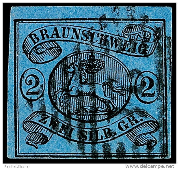 2 Sgr. Schwarz Auf Blau, Allseits Voll- Breitrandig, Gestempelt "9", Kabinett, Gepr. Lange BPP, Mi. 80,-, Katalog:... - Braunschweig