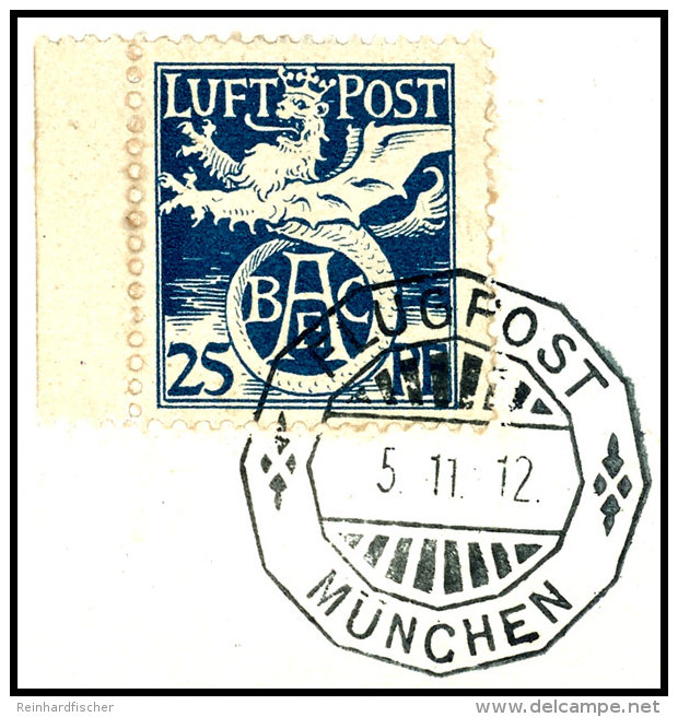 25 Pfg Flug Dunkelpreu&szlig;ischblau In Sehr Guter Z&auml;hnung Als Linkes Randst&uuml;ck Auf Briefst&uuml;ck,... - Other & Unclassified