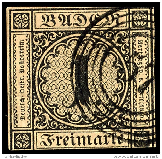 1 Kr. Schwarz Auf B-Papier Tadellos Gestempelt Mit F&uuml;nfringstempel "57", Mi. 320,--, Katalog: 1b O1 Kr.... - Sonstige & Ohne Zuordnung