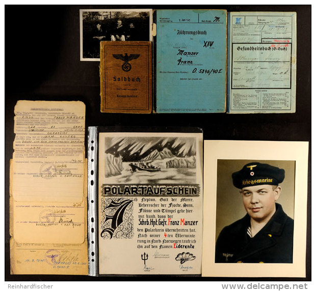 Dokumentennachlass Kriegsmarine Manzer, Dabei U.a. Soldbuch, Polartaufschein, F&uuml;hrungsb&uuml;cher Und Fotos,... - Unclassified